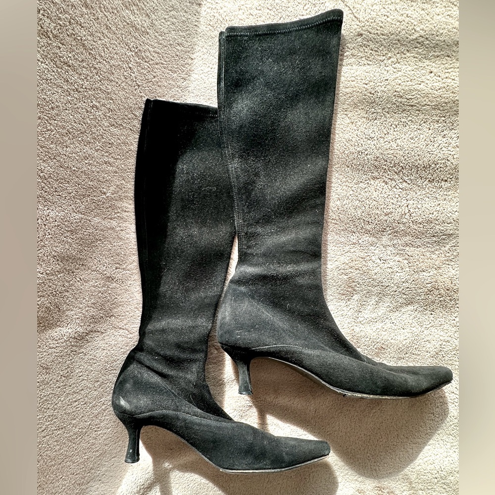 Stuart Weitzman Elegant Black Knee-High Women's Boots,stretchy suede.